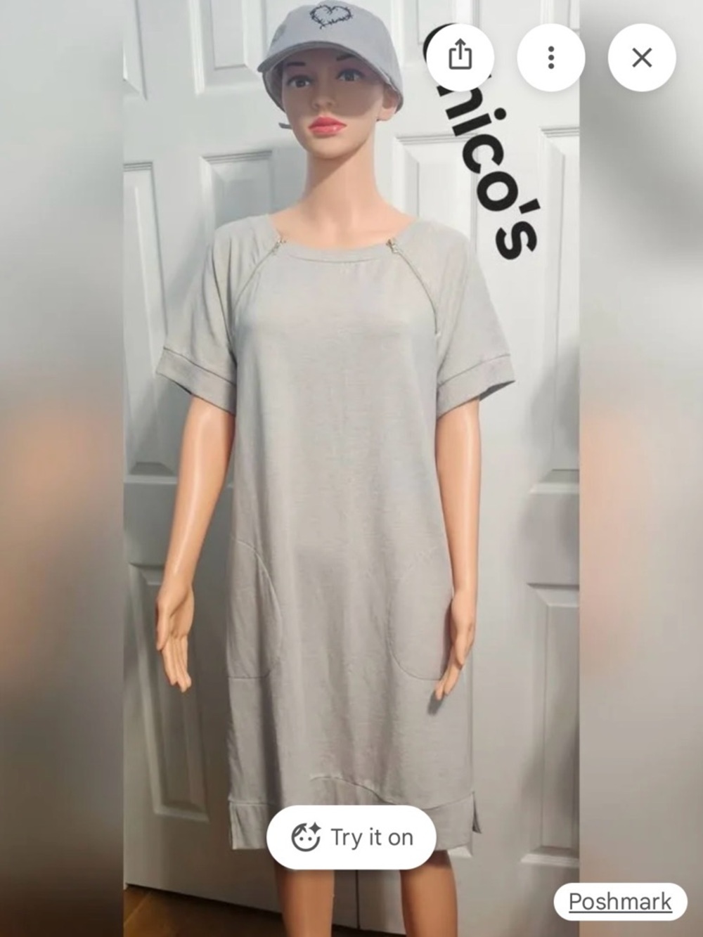 NEW w/TAG Chico’s Zenergy Zipper Detail
Taupe Heather Short Sleeve  Dress size 8